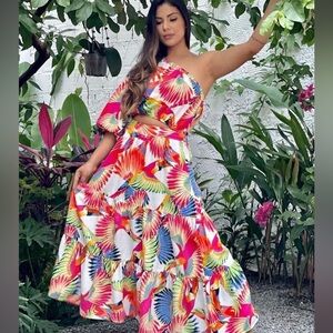 FARM Rio Tucanos One Shoulder Dress